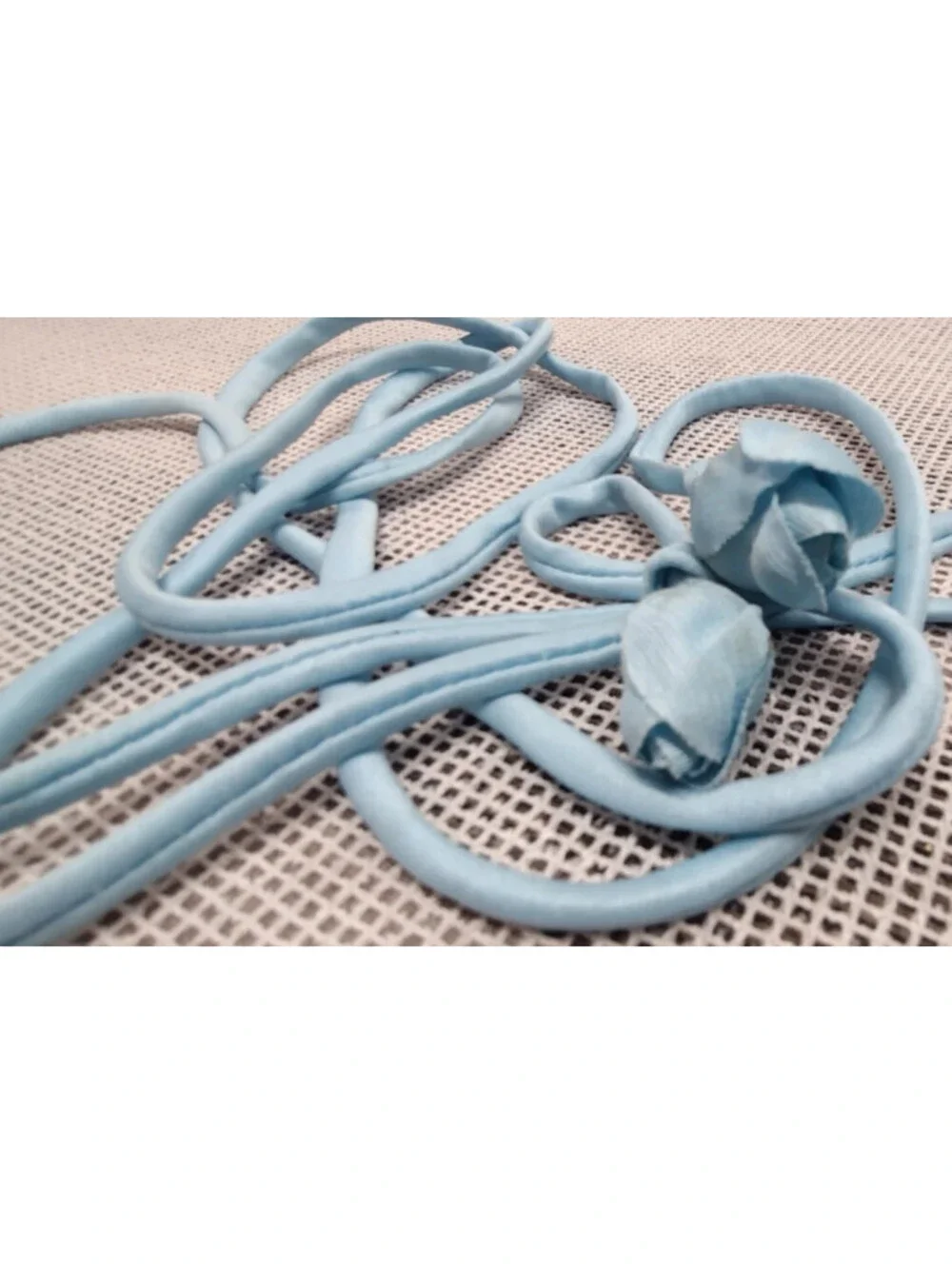Vintage 1970s String Belt Baby Blue Roses Sash Skinny 4 MISSING DISCO DRESS